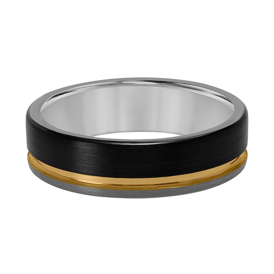 6.5mm Engravable Wedding Band in Tungsten with Yellow Ion Plate