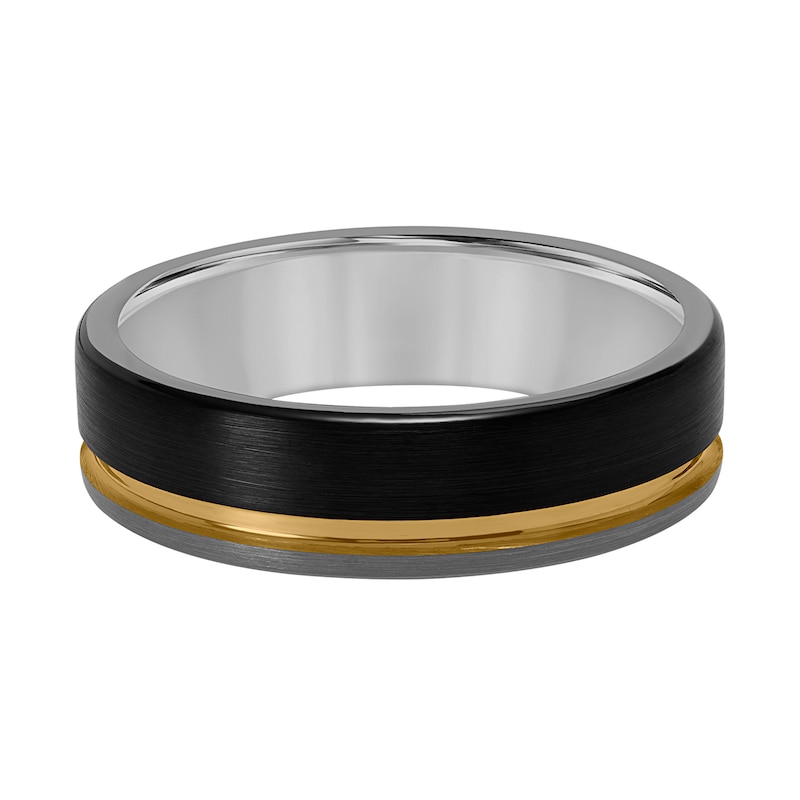 Main Image 3 of 6.5mm Engravable Wedding Band in Tungsten with Black and Yellow Ion Plate