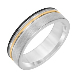 7.0mm Engravable Wedding Band in Tungsten with Black and Yellow Ion Plate