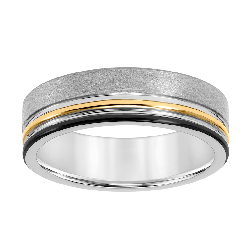 Main Image 2 of 7.0mm Engravable Wedding Band in Tungsten with Black and Yellow Ion Plate