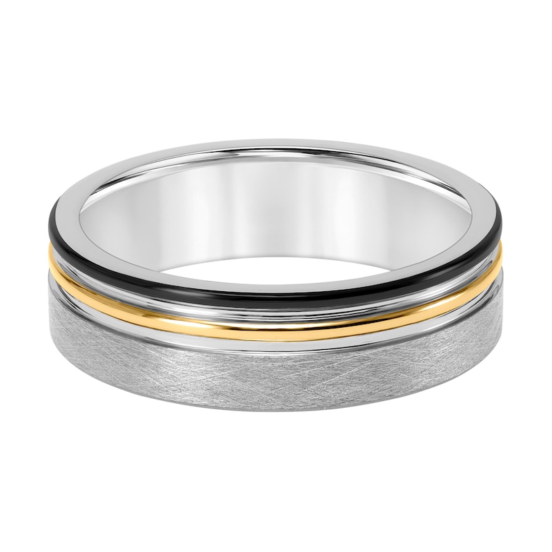 Main Image 3 of 7.0mm Engravable Wedding Band in Tungsten with Black and Yellow Ion Plate
