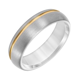 6.5mm Engravable Wedding Band in Tungsten with Yellow Ion Plate
