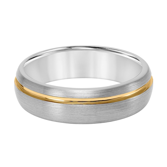 6.5mm Engravable Wedding Band in Tungsten with Yellow Ion Plate