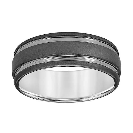 8.0mm Engravable Grooved Wedding Band in Tungsten with White Rhodium Plate (1 Line)