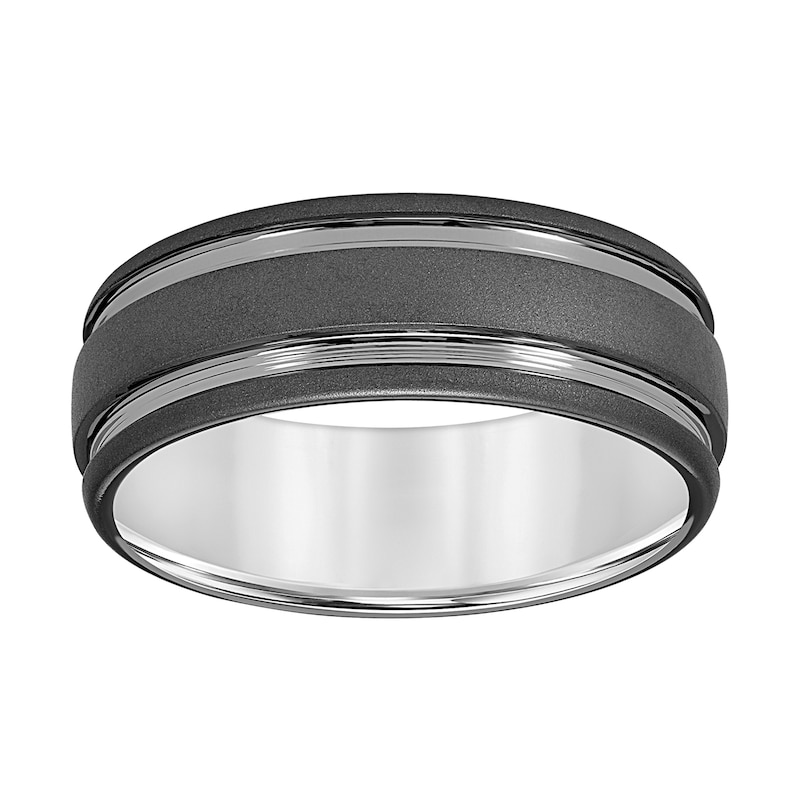 Main Image 2 of 8.0mm Engravable Grooved Wedding Band in Tungsten with White Rhodium Plate (1 Line)