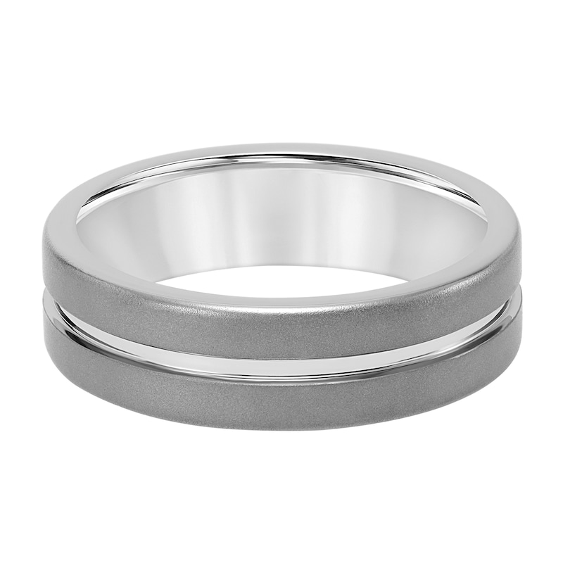 Main Image 3 of 7.0mm Engravable Grooved Wedding Band in Tungsten (1 Line)