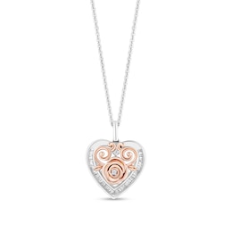 Enchanted Disney Belle 1/5 CT. T.W. Diamond Rose Heart Frame Pendant in Sterling Silver and 10K Rose Gold - 19"