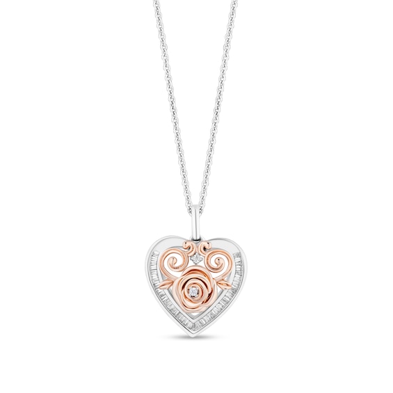 Enchanted Disney Belle 1/5 CT. T.w. Diamond Rose Heart Frame Pendant in Sterling Silver and 10K Rose Gold - 19"