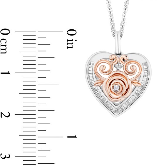 Enchanted Disney Belle 1/5 CT. T.w. Diamond Rose Heart Frame Pendant in Sterling Silver and 10K Rose Gold - 19"