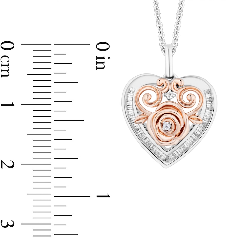 Enchanted Disney Belle 1/5 CT. T.W. Diamond Rose Heart Frame Pendant in Sterling Silver and 10K Rose Gold - 19"