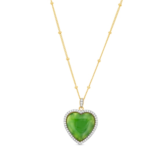 16.0mm Heart-Shaped Jade and 1/4 CT. T.w. Diamond Frame Necklace in 10K Gold