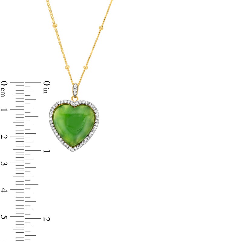 Main Image 5 of 16.0mm Heart-Shaped Jade and 1/4 CT. T.W. Diamond Frame Necklace in 10K Gold