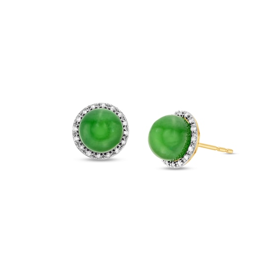 8.0mm Jade and 1/8 CT. T.w. Diamond Frame Stud Earrings in 10K Gold