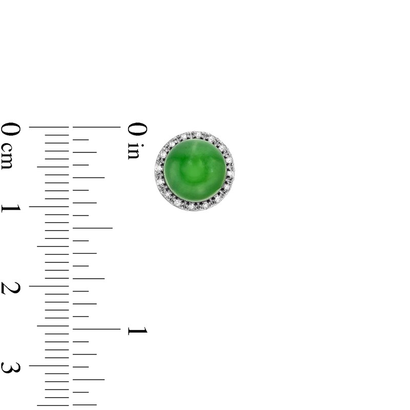 Main Image 3 of 8.0mm Jade and 1/8 CT. T.W. Diamond Frame Stud Earrings in 10K Gold