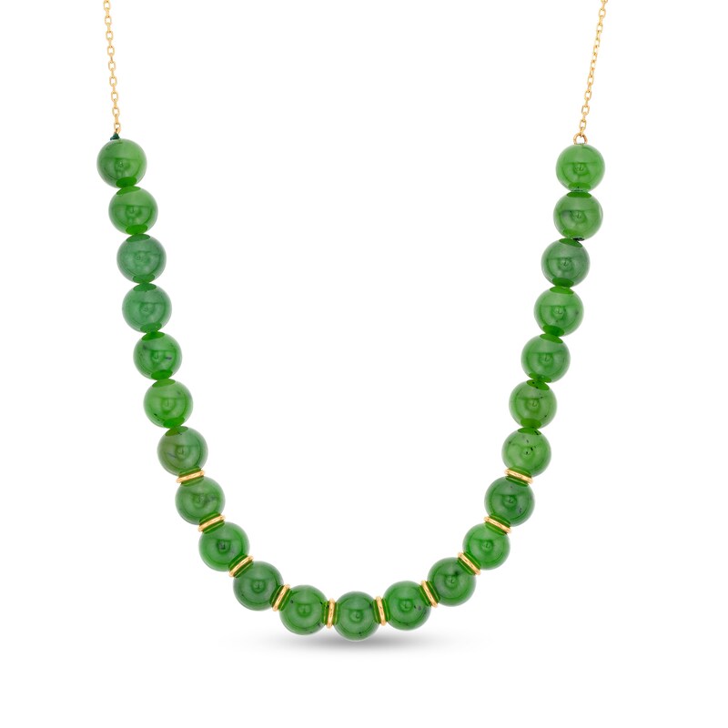 8.0mm Jade Bead Necklace in 10K Gold