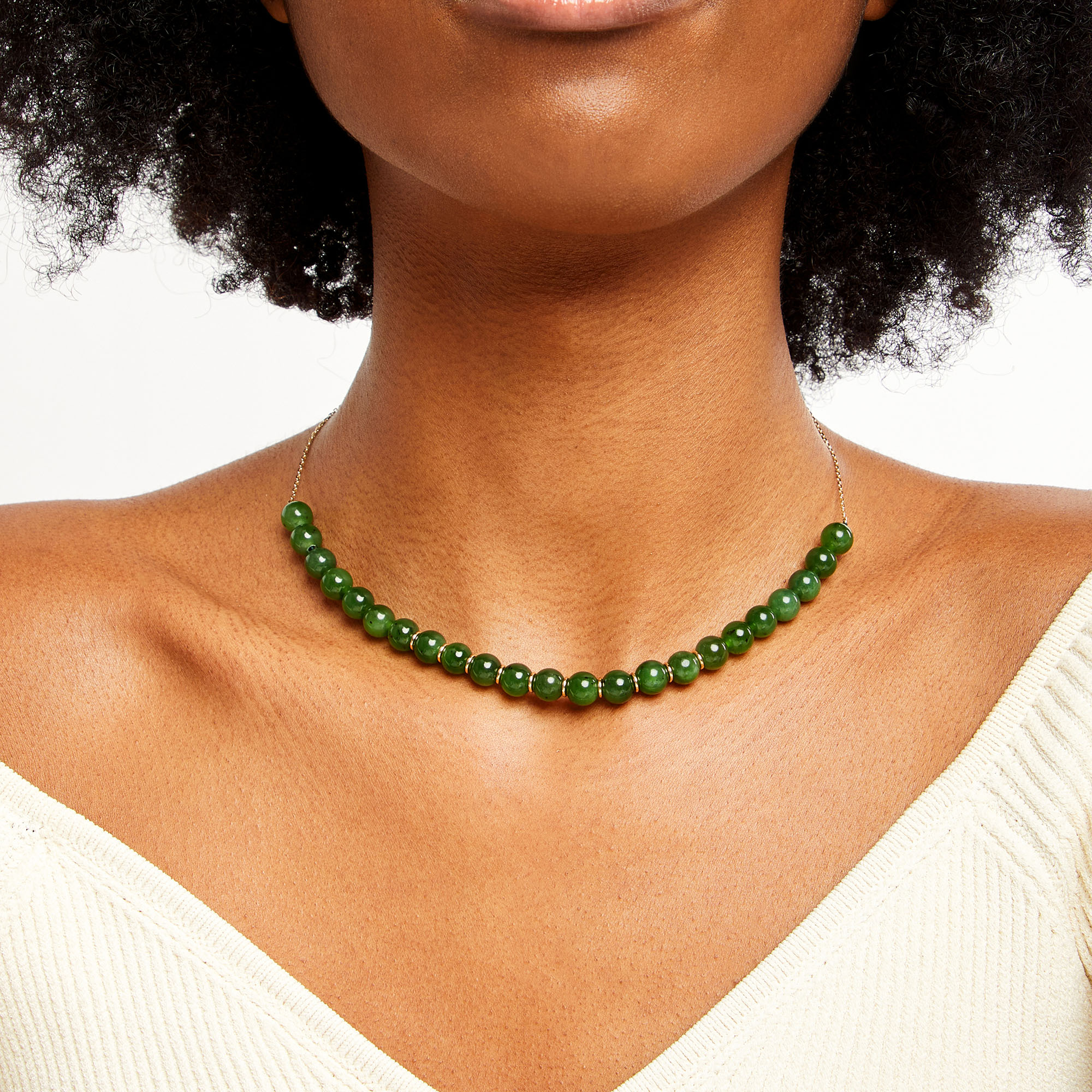 8.0mm Jade Bead Necklace in 10K Gold