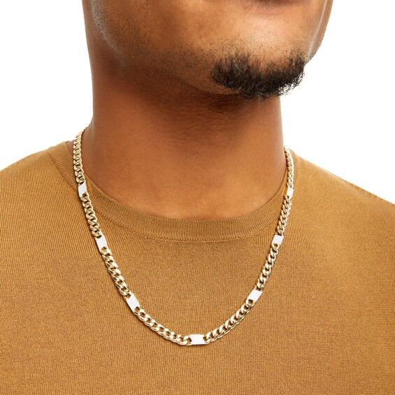 1-1/8 CT. T.w. Diamond Station Cuban Curb Chain Necklace in 10K Gold - 22"