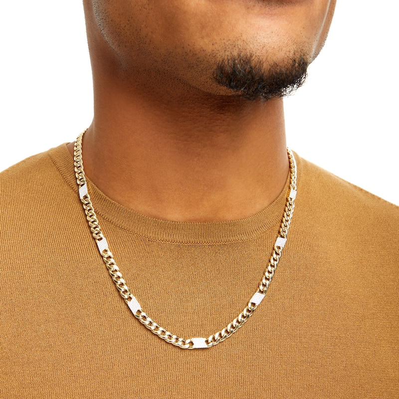 Main Image 2 of 1-1/8 CT. T.W. Diamond Station Cuban Curb Chain Necklace in 10K Gold - 22"