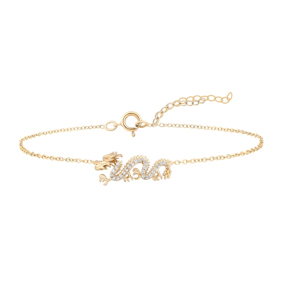 Enchanted Disney Mulan 1/10 CT. T.w. Diamond Dragon Chain Bracelet in 10K Gold - 9.25"