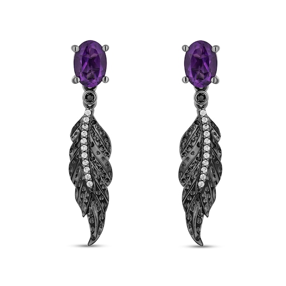 Enchanted Disney Villains Dr. Facilier Amethyst and 1/10 CT. T.w. Diamond Feather Drop Earrings in Sterling Silver