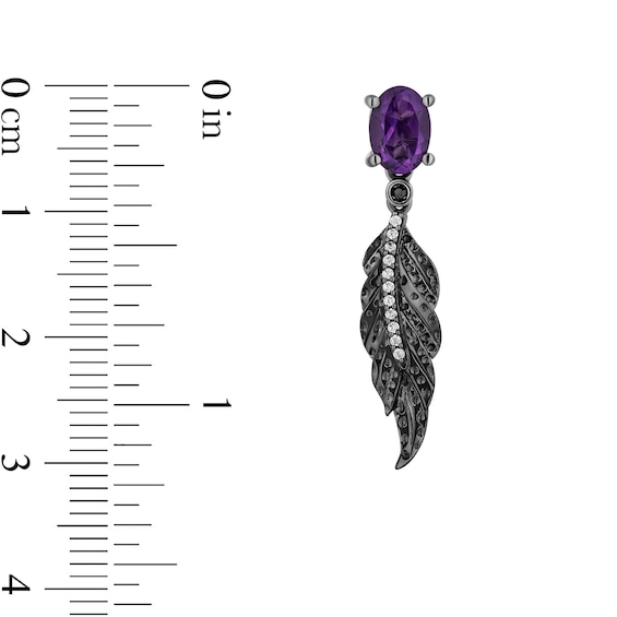 Enchanted Disney Villains Dr. Facilier Amethyst and 1/10 CT. T.w. Diamond Feather Drop Earrings in Sterling Silver