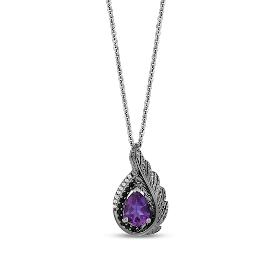 Enchanted Disney Villains Dr. Facilier Amethyst and 1/10 CT. T.w. Diamond Frame Feather Pendant in Sterling Silver