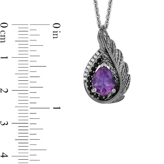 Enchanted Disney Villains Dr. Facilier Amethyst and 1/10 CT. T.w. Diamond Frame Feather Pendant in Sterling Silver