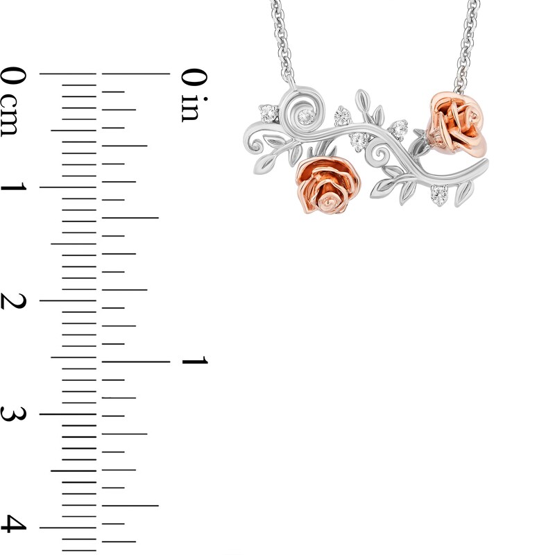 Main Image 3 of Enchanted Disney Belle 1/15 CT. T.W. Diamond Rose Vine Necklace in Sterling Silver and 10K Rose Gold