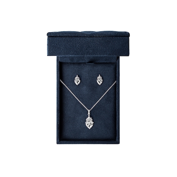 Enchanted Disney Majestic Princess White Topaz and Diamond Crown Pendant and Stud Earrings Set in Sterling Silver - 19â