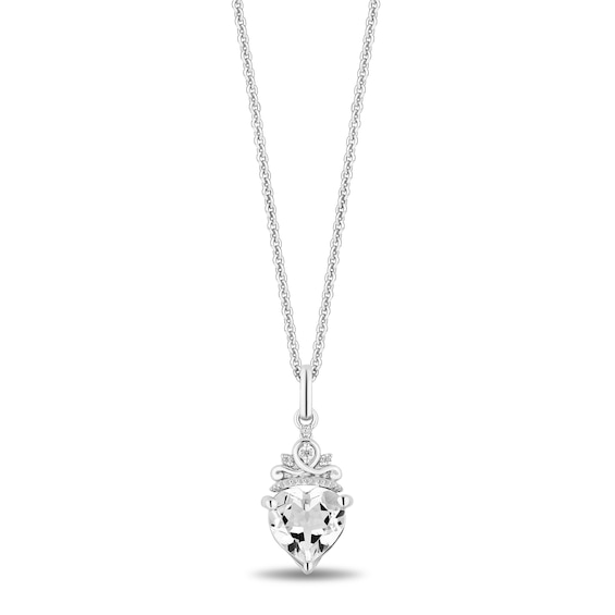 Enchanted Disney Majestic Princess White Topaz and Diamond Crown Pendant and Stud Earrings Set in Sterling Silver - 19â