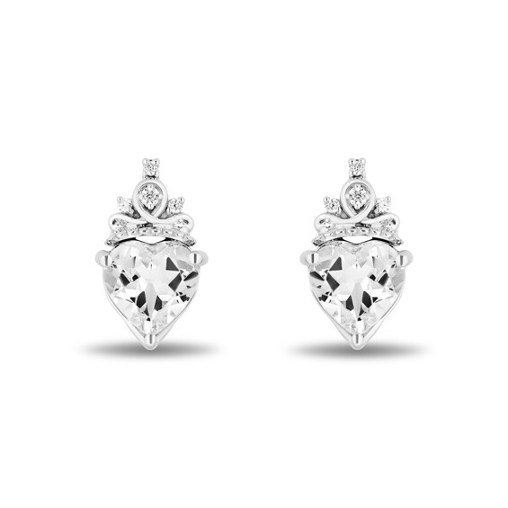 Enchanted Disney Majestic Princess White Topaz and Diamond Crown Pendant and Stud Earrings Set in Sterling Silver - 19â