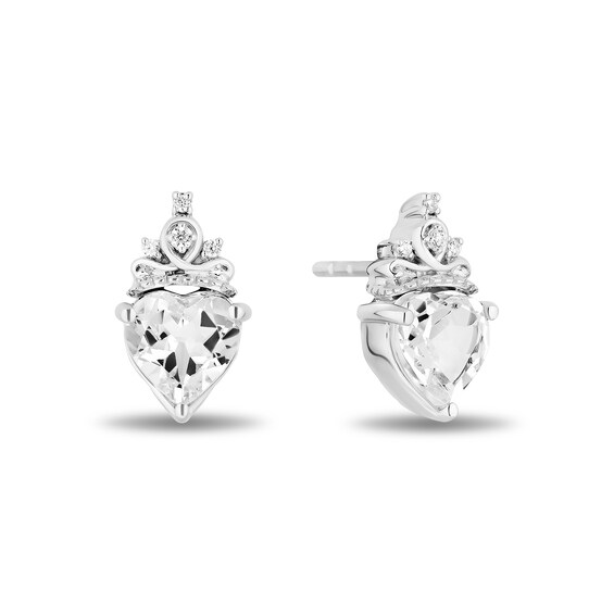 Enchanted Disney Majestic Princess White Topaz and Diamond Crown Pendant and Stud Earrings Set in Sterling Silver - 19â