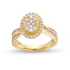Thumbnail Image 1 of 1 CT. T.W. Oval Multi-Diamond Frame Crossover Shank Engagement Ring in 14K Gold
