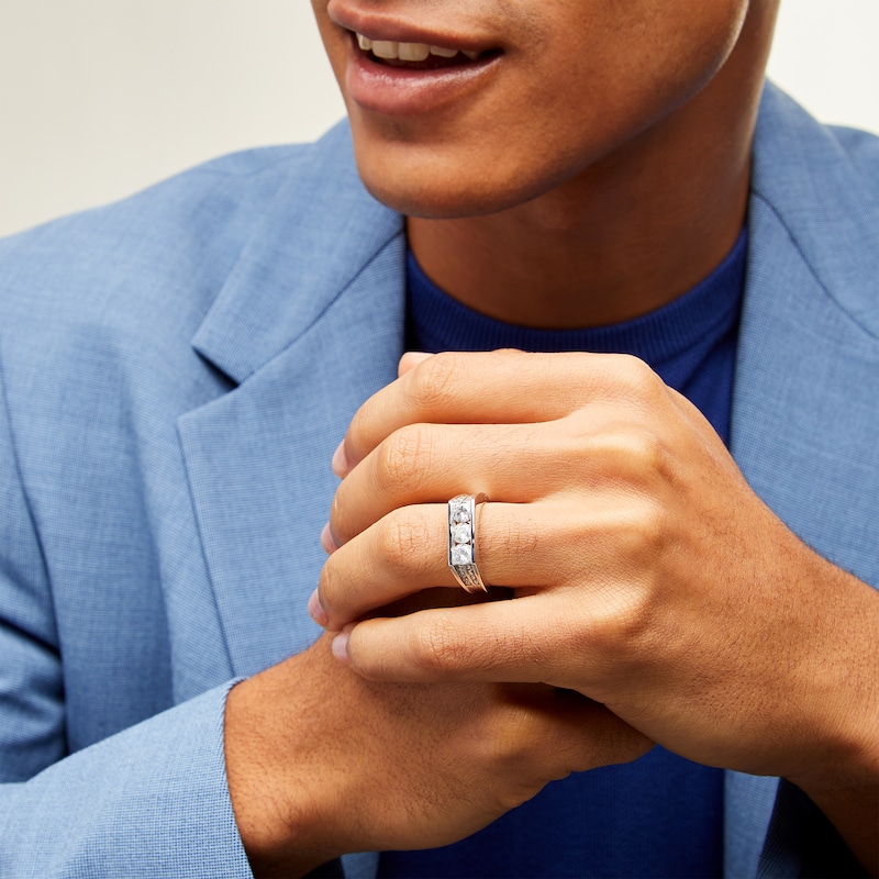 Main Image 2 of Men's 2 CT. T.W. Certified Lab-Grown Diamond Angled Band in 14K White Gold (F/SI2)