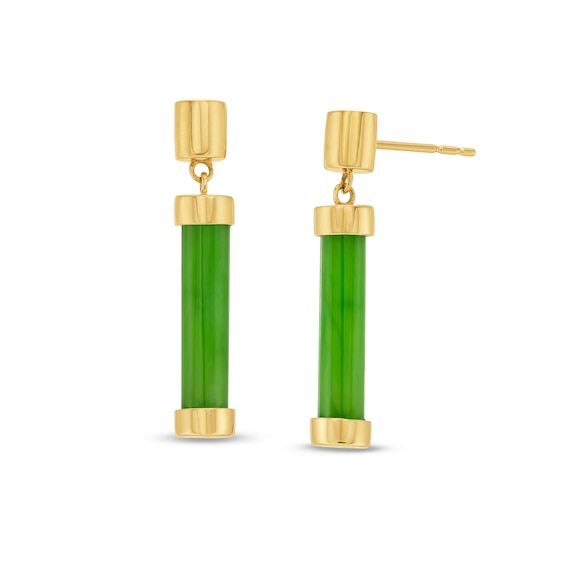 Jade Cylinder Bar Drop Earrings in 10K Gold