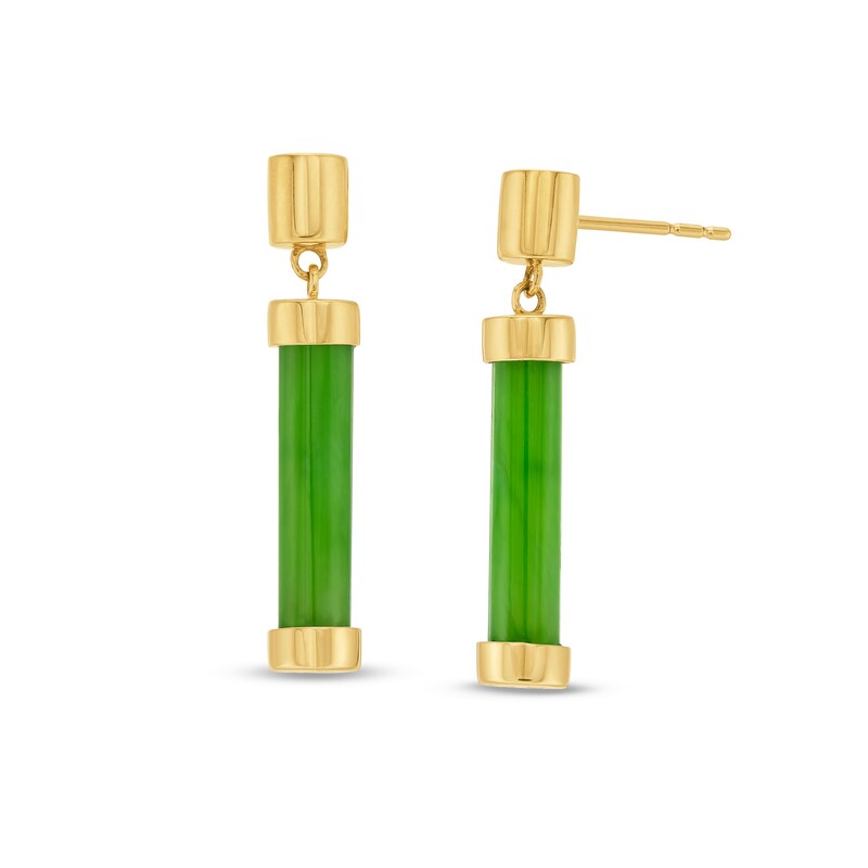 Main Image 1 of Jade Cylinder Bar Drop Earrings in 10K Gold