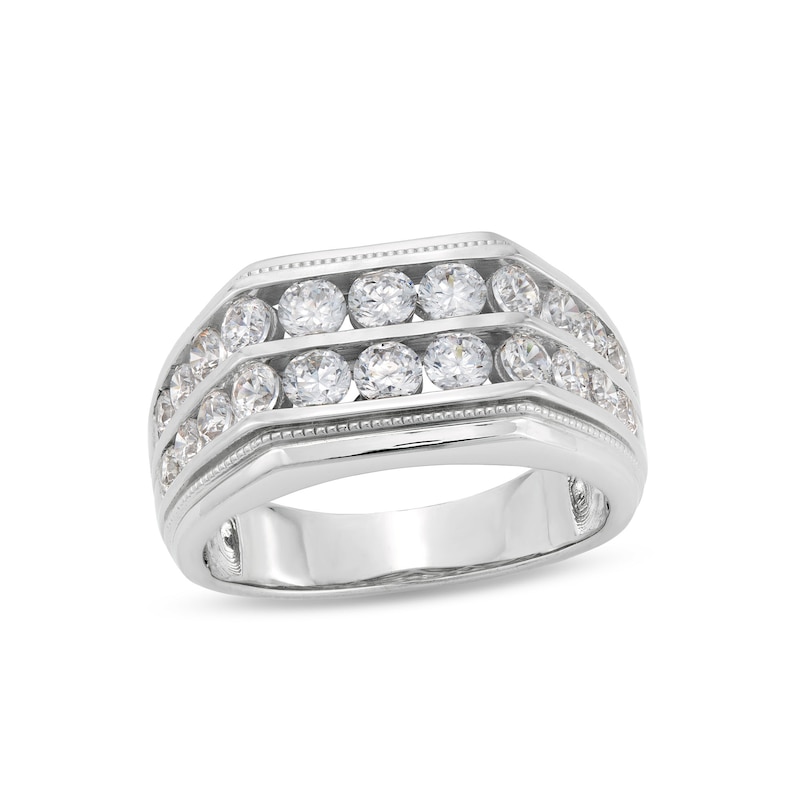 Main Image 1 of Men's 2 CT. T.W. Certified Lab-Created Diamond Double Row Angled Band in 14K White Gold (F/SI2)