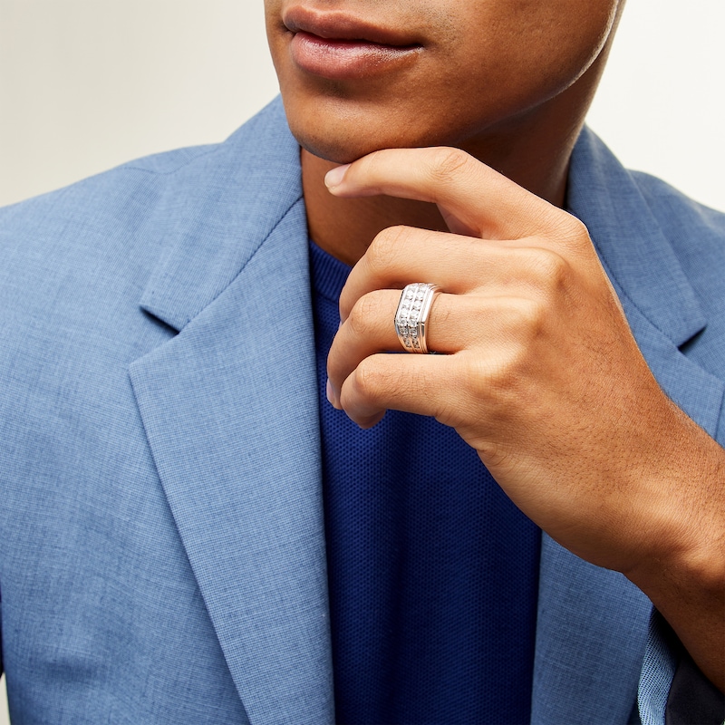 Main Image 2 of Men's 2 CT. T.W. Certified Lab-Created Diamond Double Row Angled Band in 14K White Gold (F/SI2)