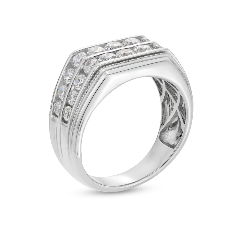 Main Image 3 of Men's 2 CT. T.W. Certified Lab-Created Diamond Double Row Angled Band in 14K White Gold (F/SI2)