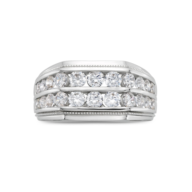 Main Image 4 of Men's 2 CT. T.W. Certified Lab-Created Diamond Double Row Angled Band in 14K White Gold (F/SI2)