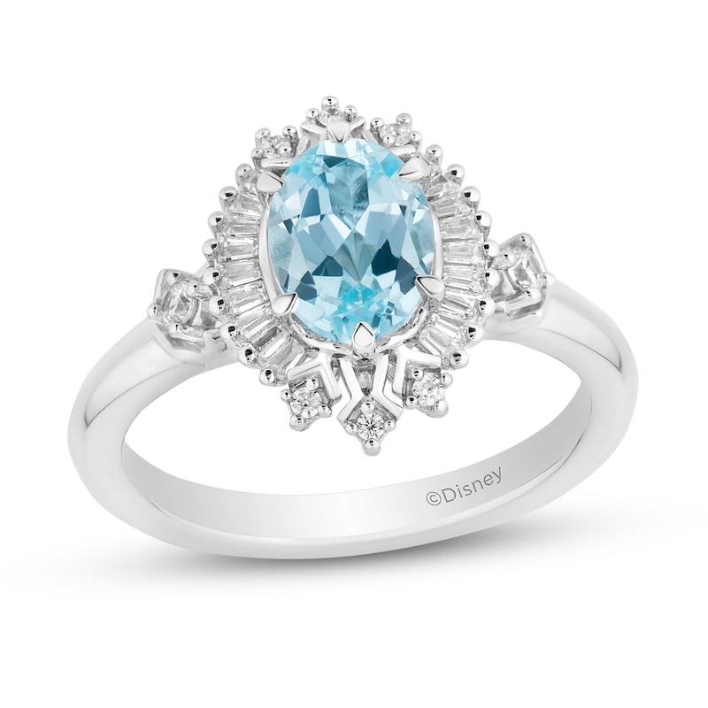 Enchanted Disney Elsa Oval Sky Blue Topaz and 1/5 CT. T.W. Diamond Frame Ring in Sterling Silver