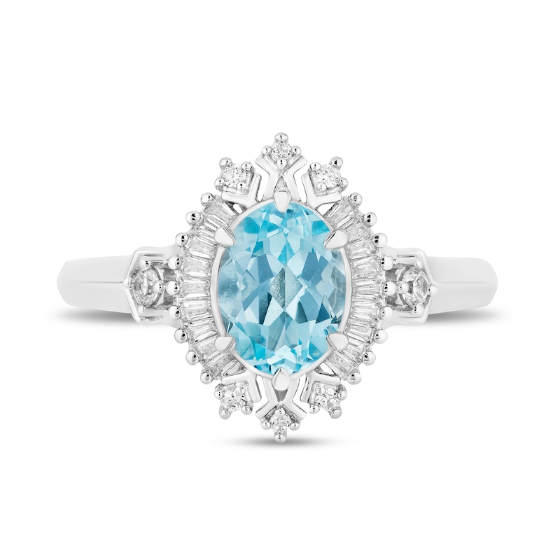 Main Image 4 of Enchanted Disney Elsa Oval Sky Blue Topaz and 1/5 CT. T.W. Diamond Frame Ring in Sterling Silver