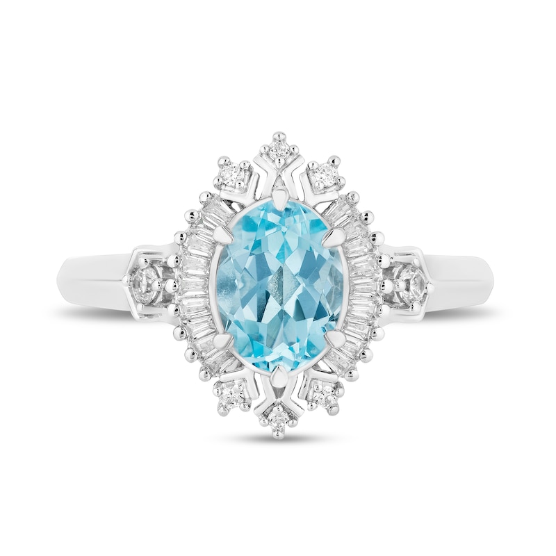 Enchanted Disney Elsa Oval Sky Blue Topaz and 1/5 CT. T.W. Diamond Frame Ring in Sterling Silver