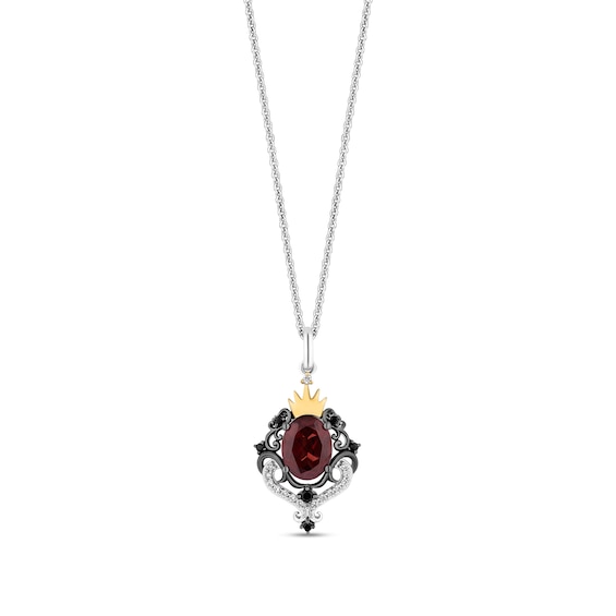 Enchanted Disney Villains Evil Queen Oval Garnet and 1/6 CT. T.w. Diamond Pendant in Sterling Silver and 10K Gold
