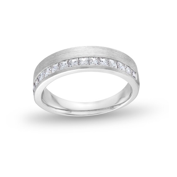 1 CT. T.w. Princess-Cut Diamond Brushed Channel-Set Band in 10K White Gold
