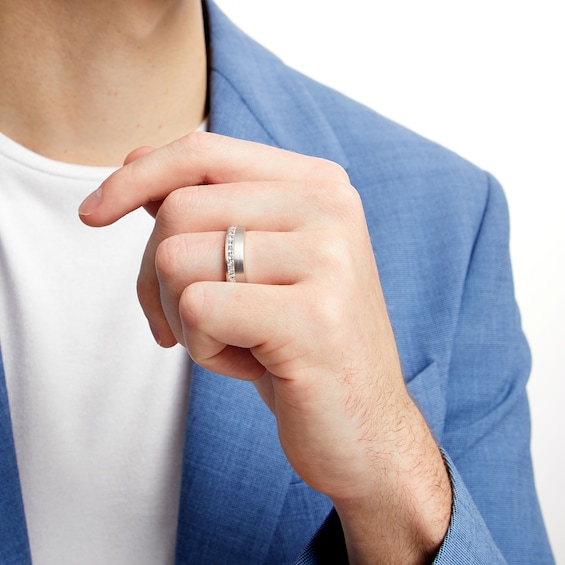 1 CT. T.w. Princess-Cut Diamond Brushed Channel-Set Band in 10K White Gold