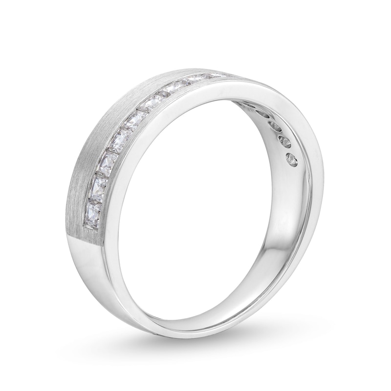 Main Image 3 of 1 CT. T.W. Princess-Cut Diamond Brushed Channel-Set Band in 10K White Gold