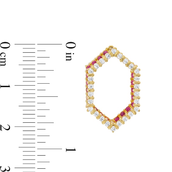 Lab-Created Ruby and White Lab-Created Sapphire Double Hexagon Earrings in 10K Gold