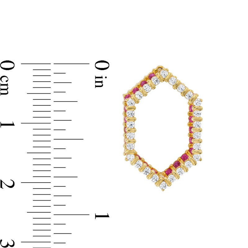 Main Image 3 of Lab-Created Ruby and White Lab-Created Sapphire Double Hexagon Earrings in 10K Gold