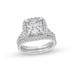 5-1/4 CT. T.W. Certified Princess-Cut Lab-Grown Diamond Framed Split Shank Bridal Set in 14K White Gold (I/SI2)